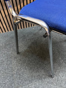 Dark blue fabric chrome framed stacking chair