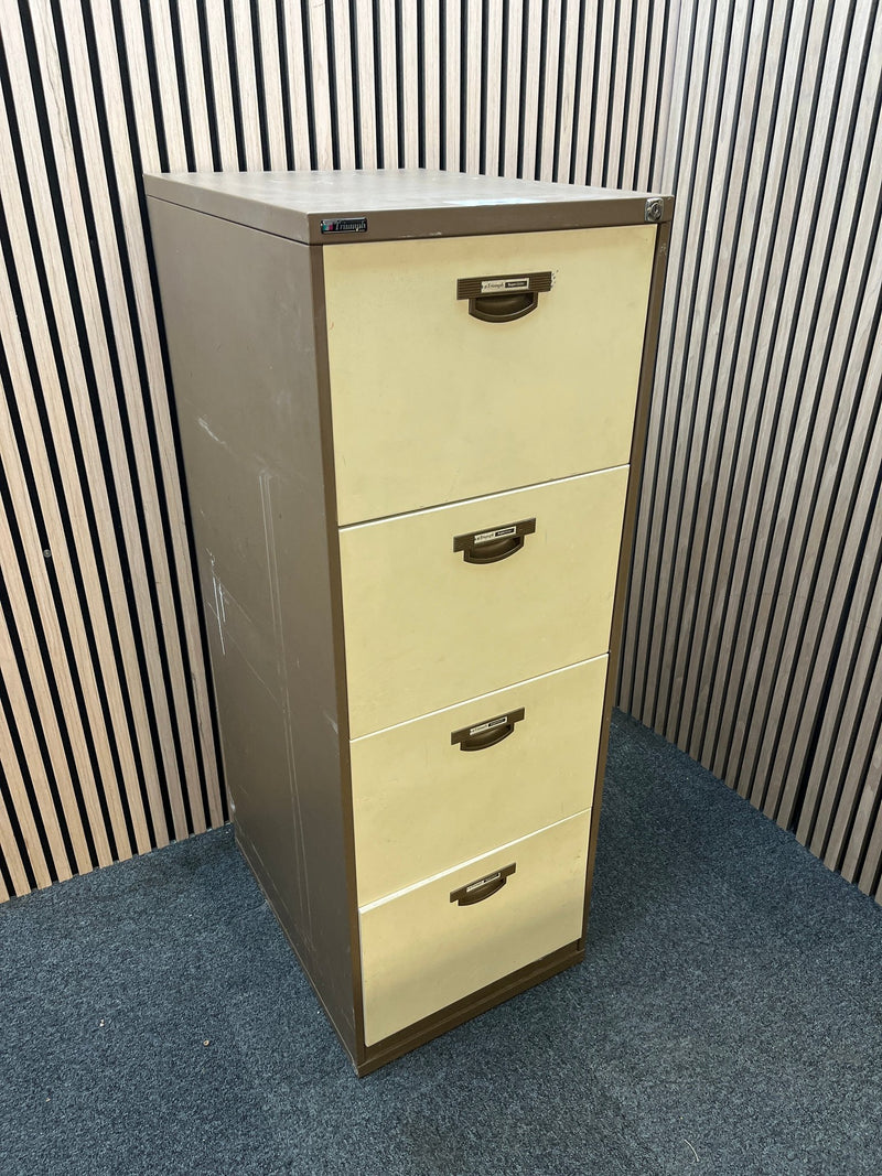 Coffee and cream metal Triumph 4 drawer filing cabinet with key - image 1