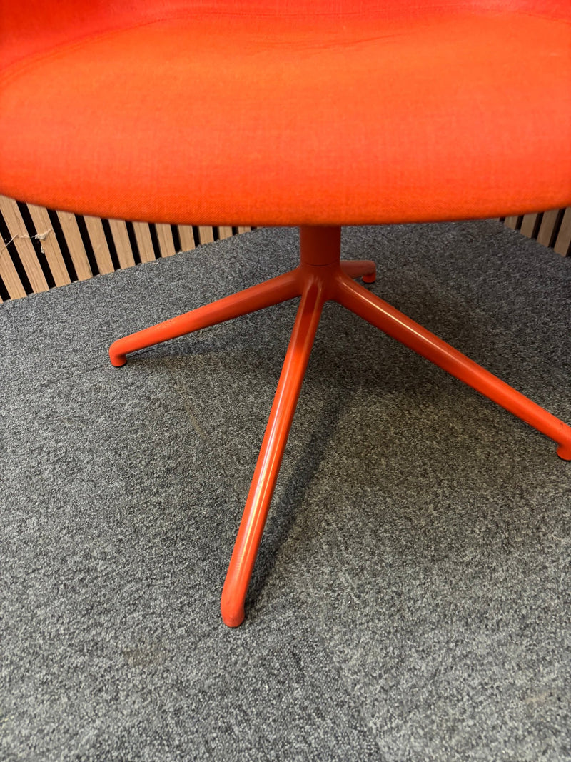 Muuto fibre armchair with a swivel base in manner 2 fabric with red painted metal spider base   J3911