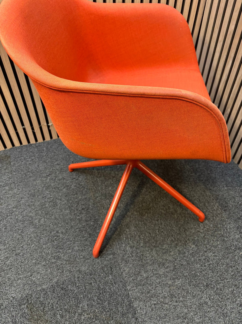 Muuto fibre armchair with a swivel base in manner 2 fabric with red painted metal spider base   J3911