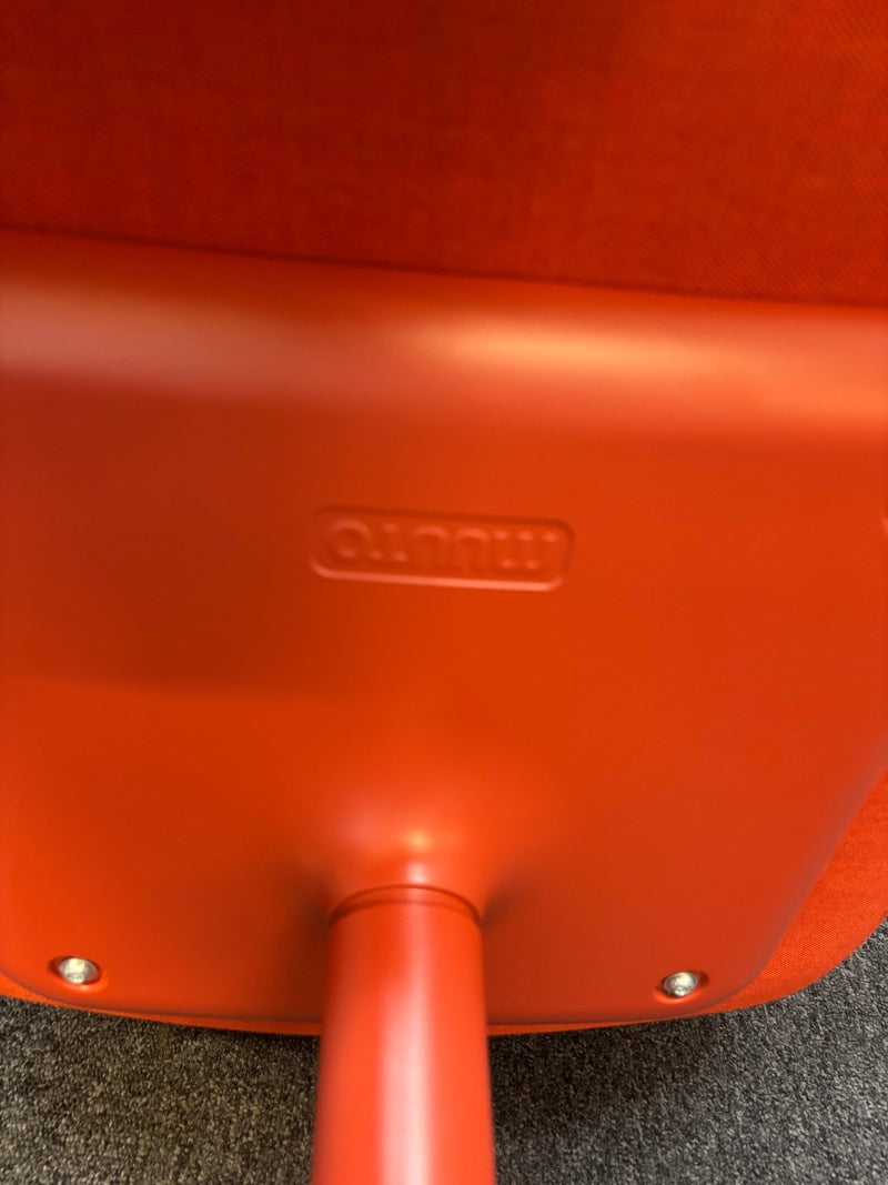 Muuto fibre armchair with a swivel base in manner 2 fabric with red painted metal spider base   J3911