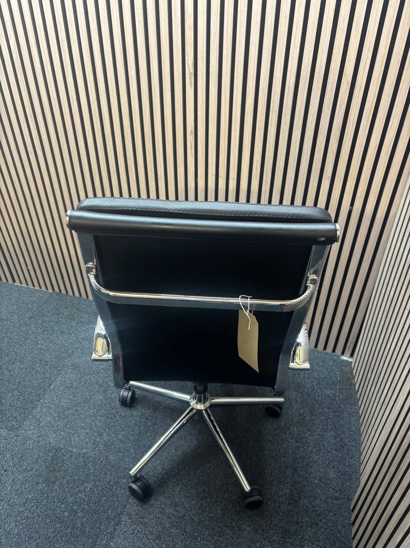 High back real black leather Eames style tall executive height adjustable swivel chair with polished chrome arms and base  J3912 - image 4
