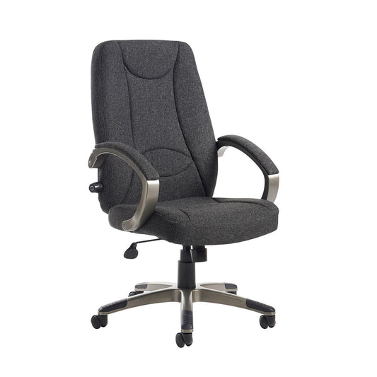 NEW Lucca high back, height adjustable swivel chair with loop arms in Charcoal or Blue fabric. Price includes VAT