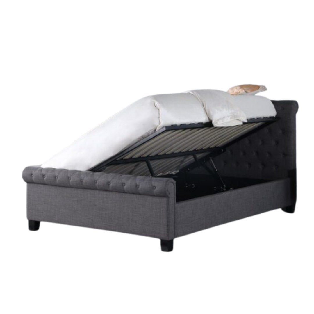 NEW SPECIAL 5ft  PARIS GAS LIFT bed frame in GREY fabric. Assembly is extra.