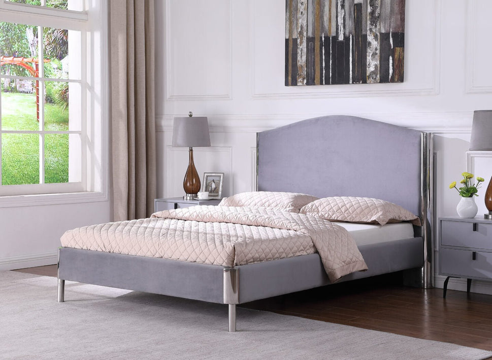 NEW Albee 4ft 6 grey fabric and chrome frame high back bed frame
WAS €299