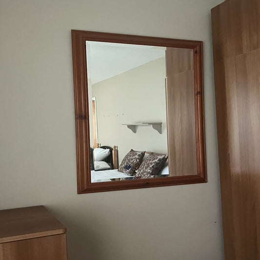 Bedroom mirror with pine frame