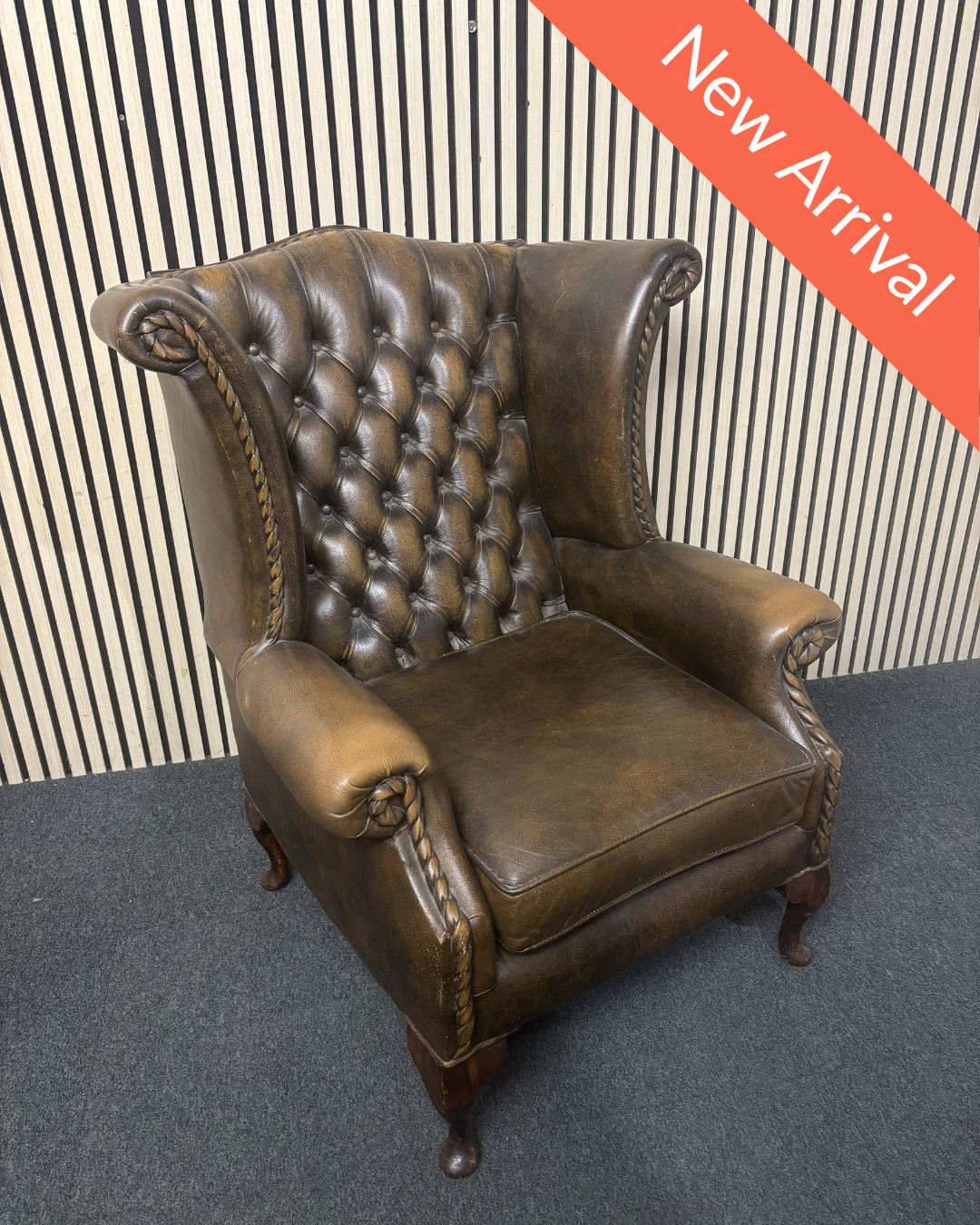 Wing back chesterfield leather chocolate brown button back armchair 3126