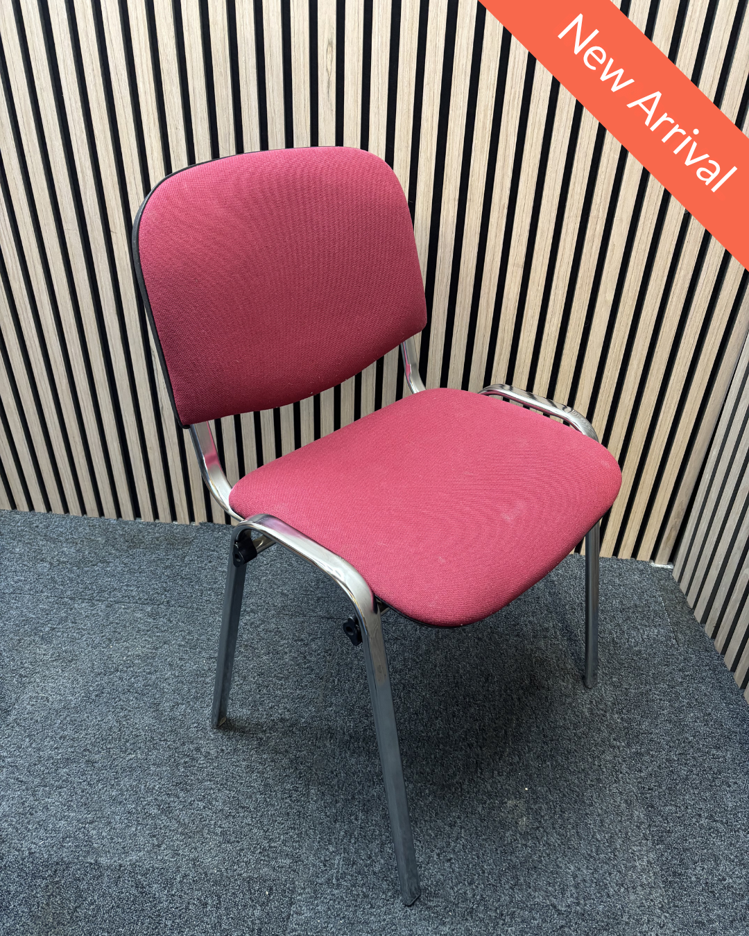 Red fabric solid metal framed stacking chair