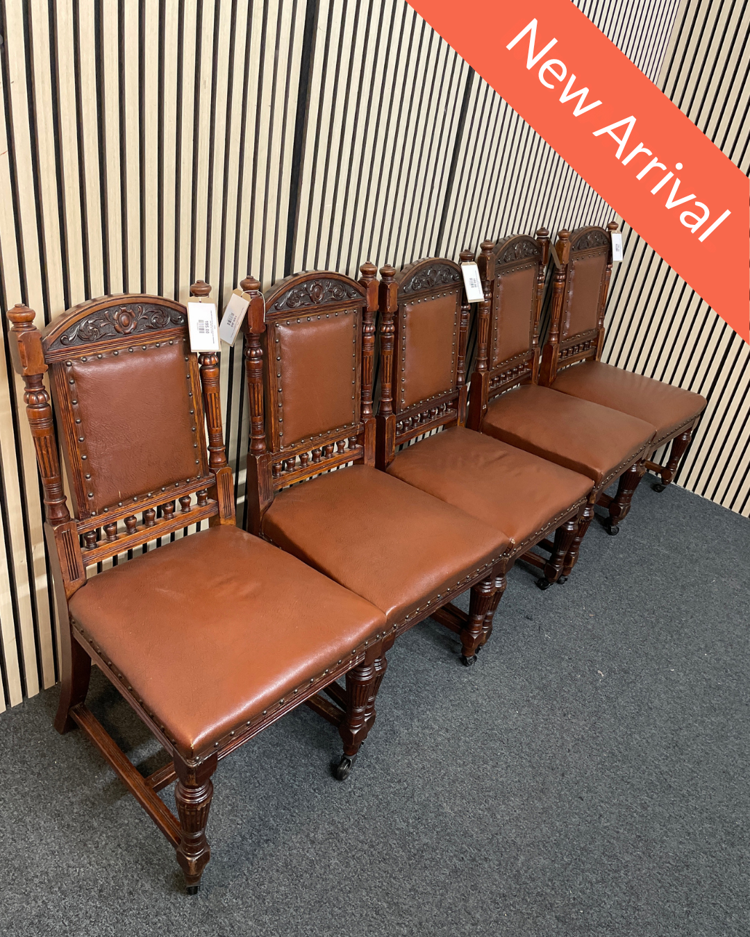 Solid dark wood dining chair set with brown leatherette seat (SET OF 5) 3126