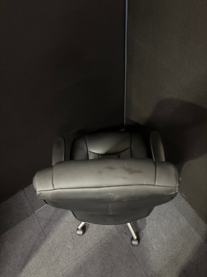 Odessa liquidated high back executive chair - black faux leather, polished metal base, height adjustable arms, price inc vat