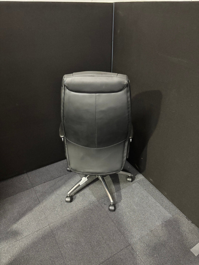 Odessa liquidated high back executive chair - black faux leather, polished metal base, height adjustable arms, price inc vat