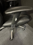 Odessa liquidated high back executive chair - black faux leather, polished metal base, height adjustable arms, price inc vat