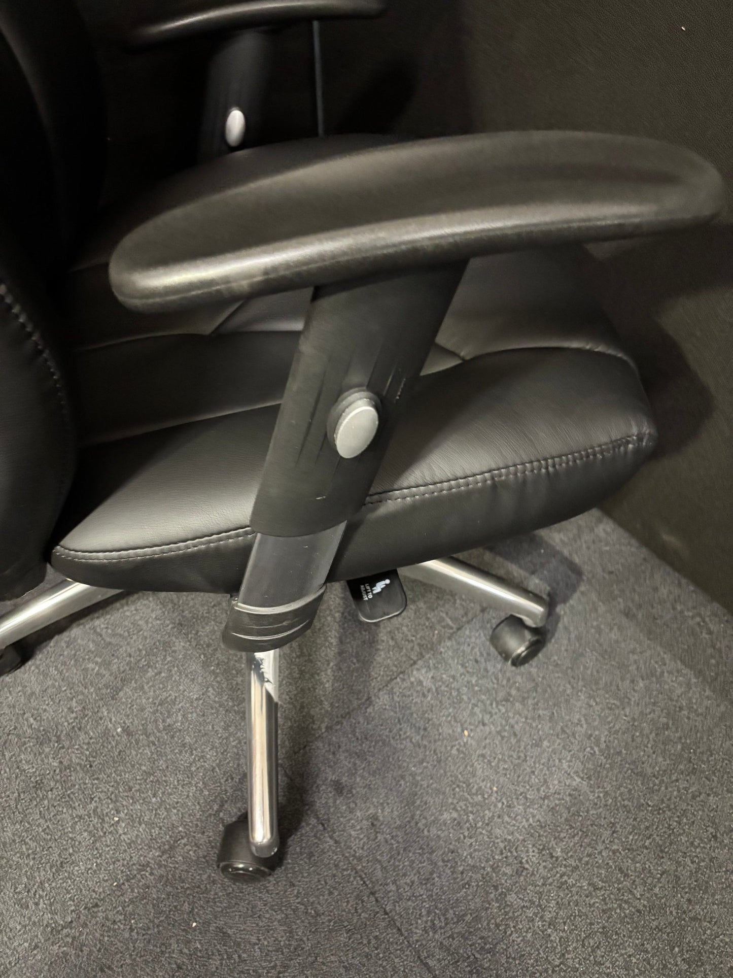 Odessa liquidated high back executive chair - black faux leather, polished metal base, height adjustable arms, price inc vat