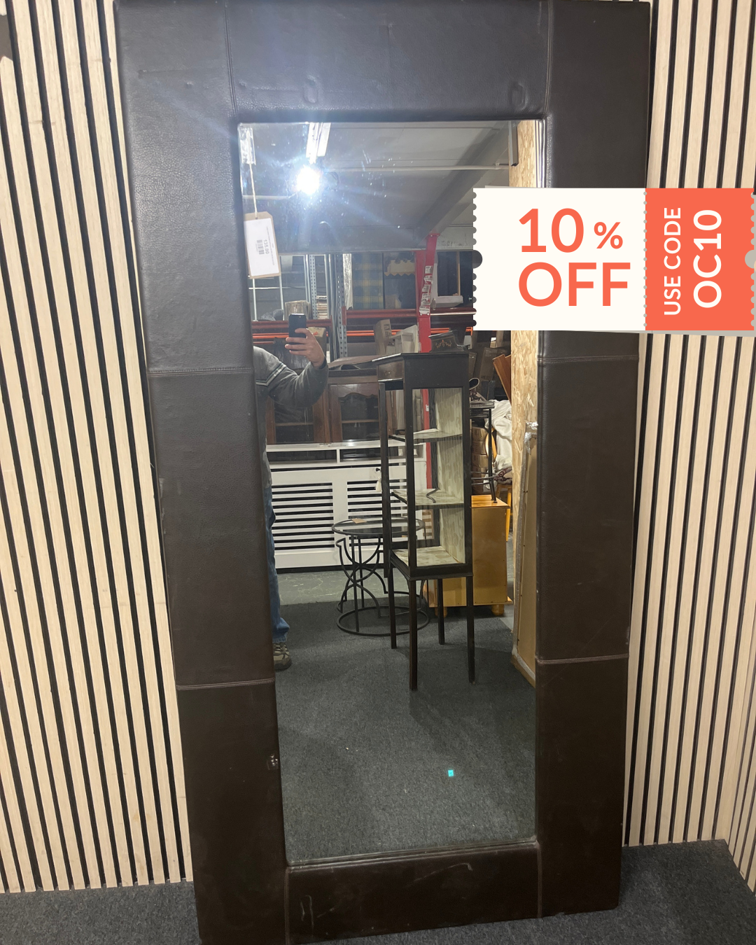 Large leather framed wall mirror (H 195 x W 100 cm) 2226