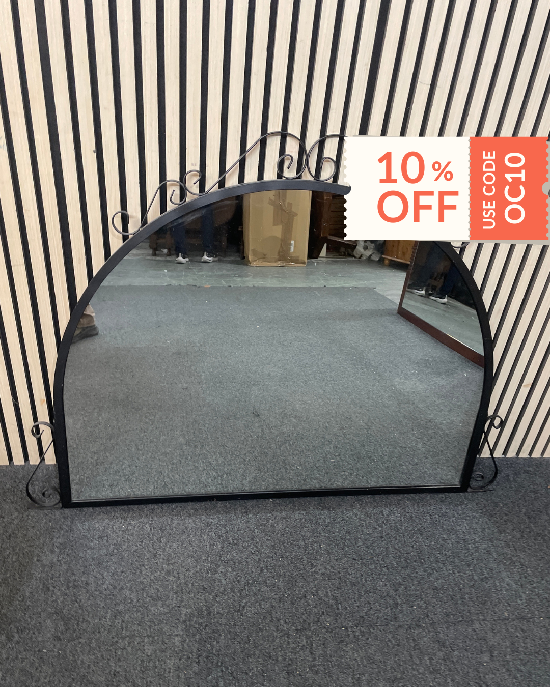 Half moon ornate metal framed mirror (115 x 93 cm) 3126