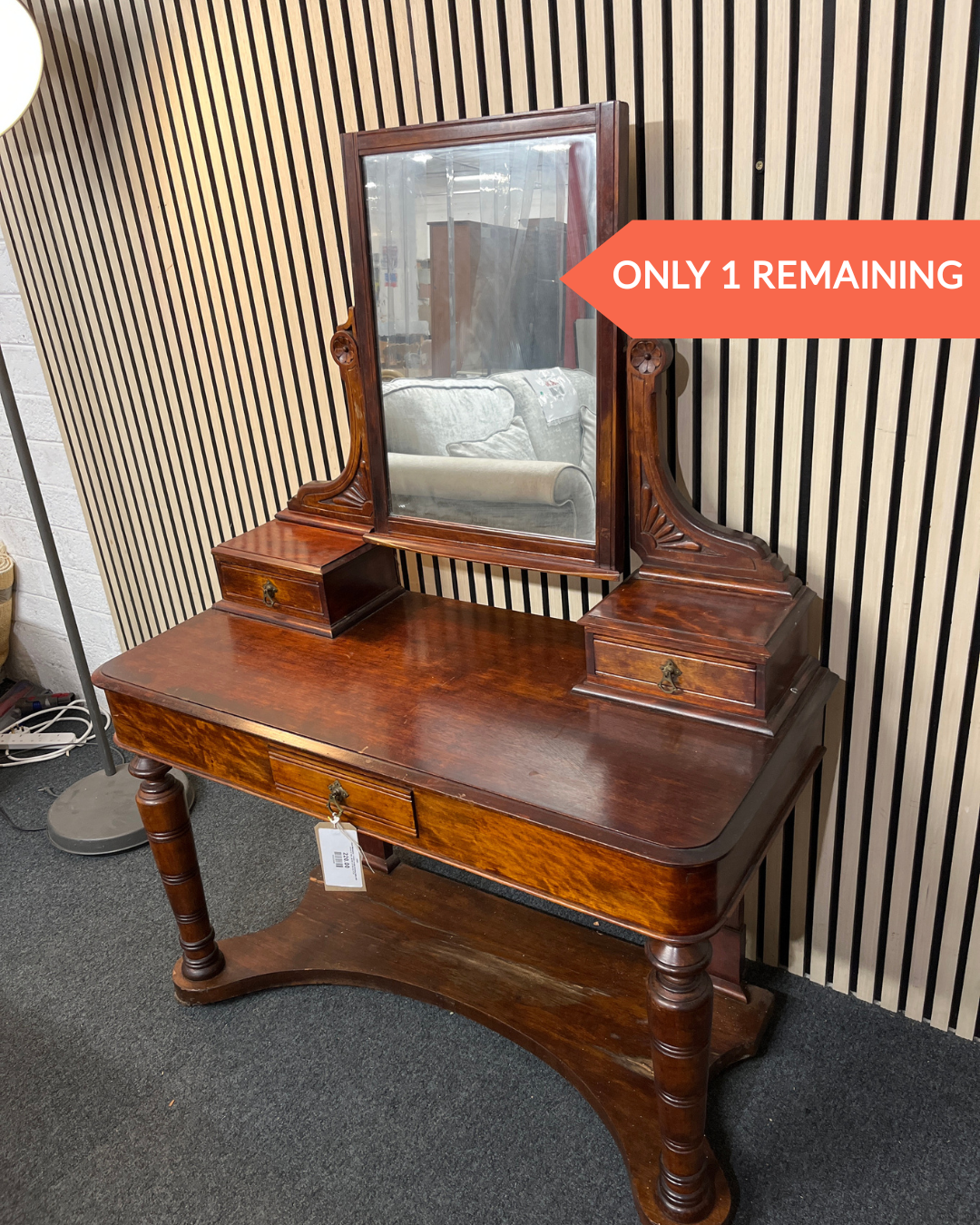 Antique Mahogany 1 drawer ornate dressing table with mirror (H 140 x W 107 x D 56 cm) 3126
