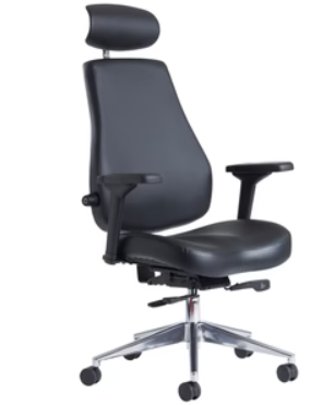 Franklin high back 24 hour task chair with HA arms and headrest - black faux leather