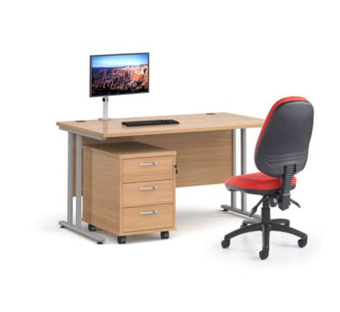 BRAND NEW 1400*800 cantilever desk with silver legs and matching  modesty panel 201224