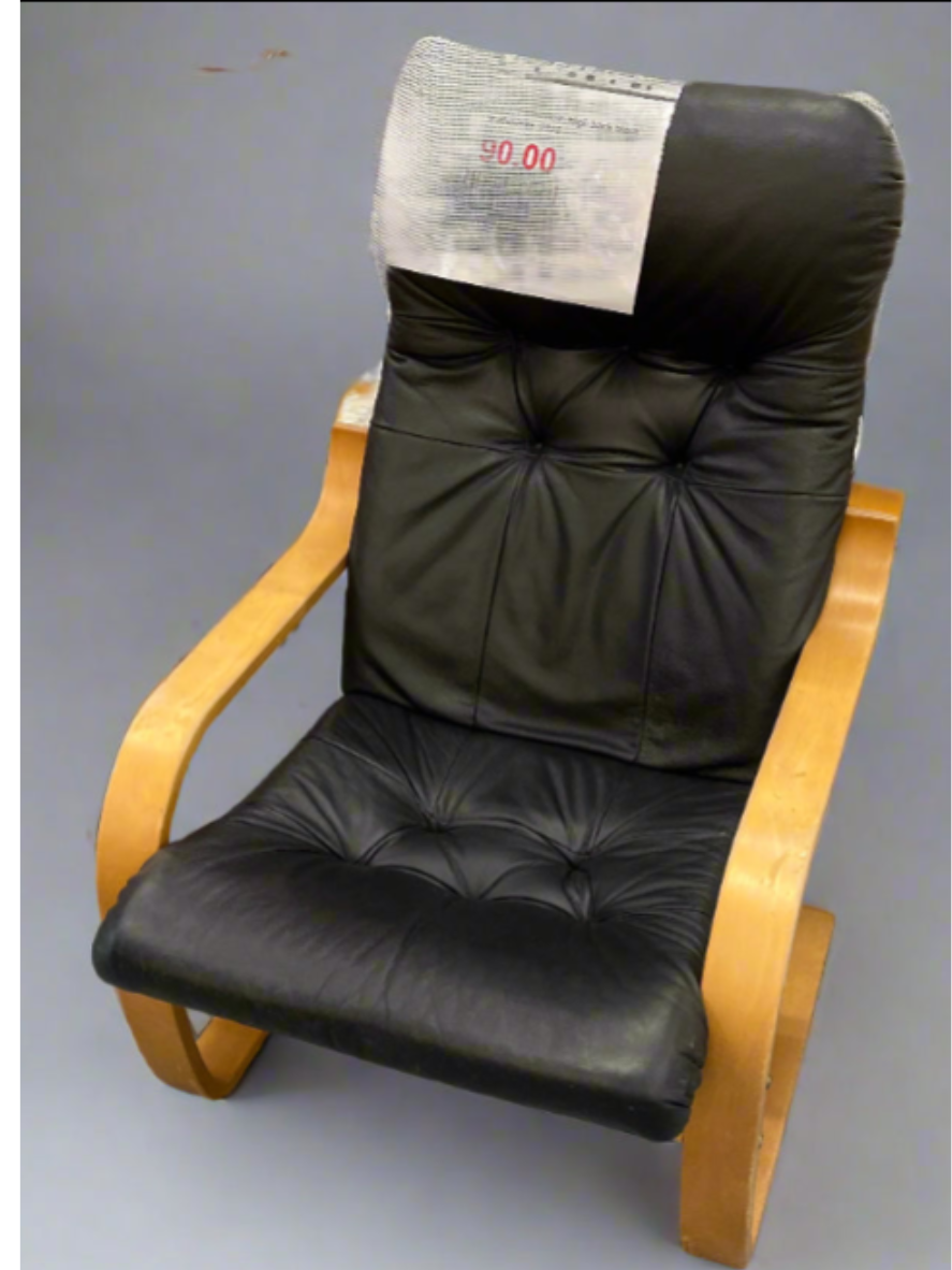 Beech framed bentwood armchair, high back black leatherette  2125