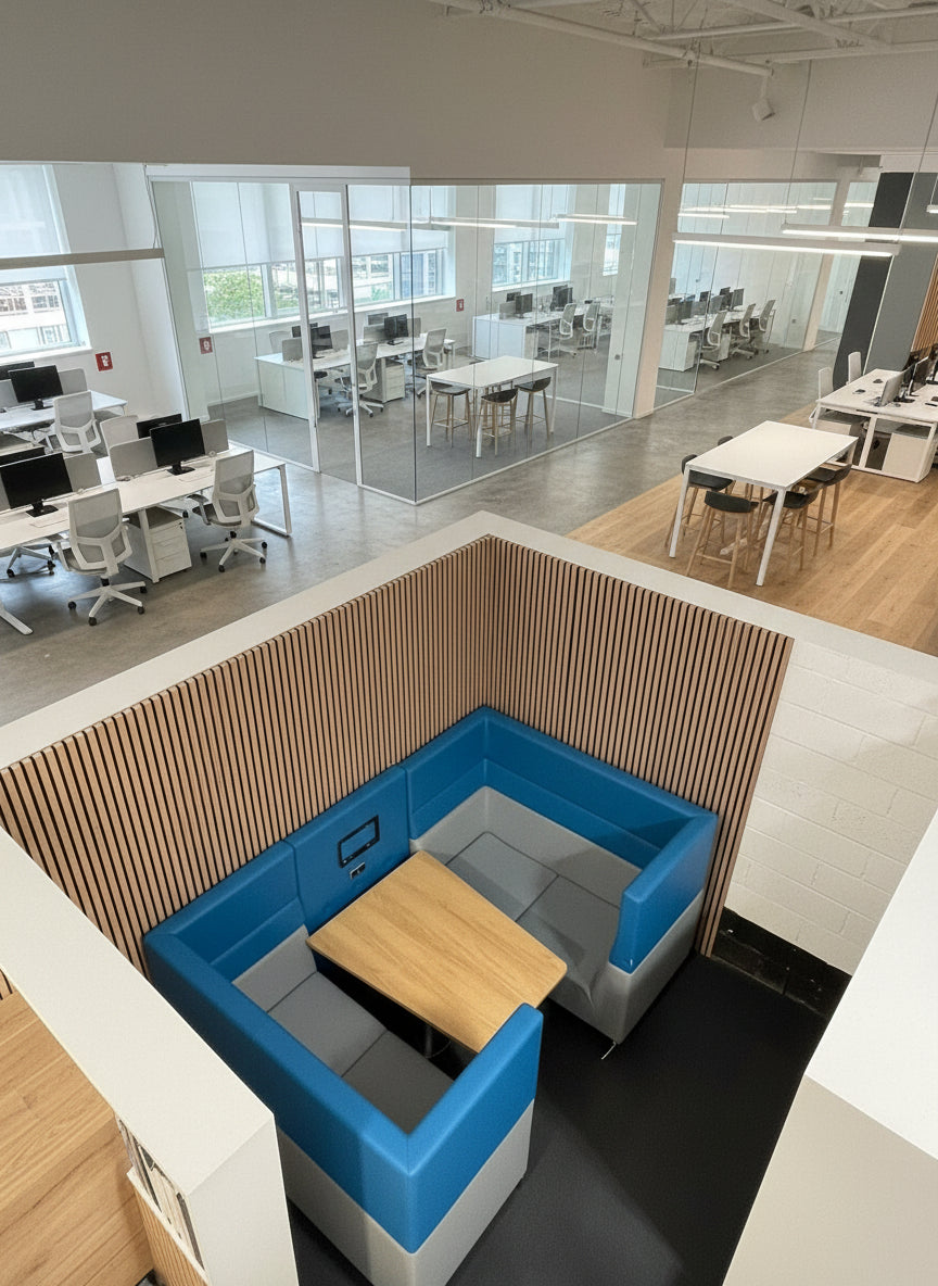 4 Seater Blue & Grey Leatherette Ziggy Meeting Booth