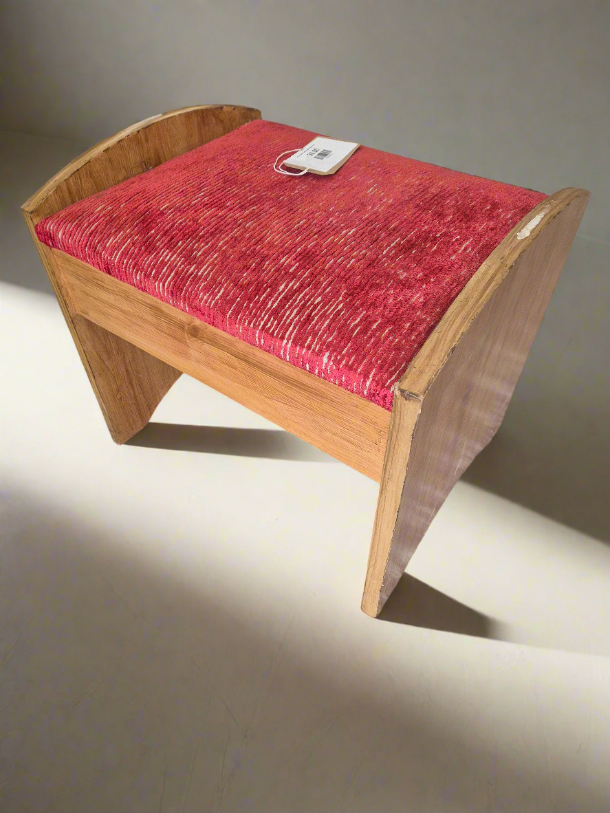 Wine fabric solid wood stool 3125