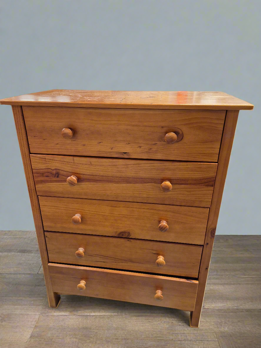 Natural pine tall 5 drawer chest  H 930 x W 720 x D 400 mm  3125