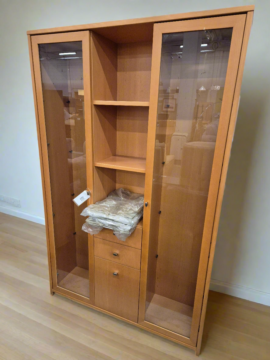 Tall solid beech glass display unit%A0 2125