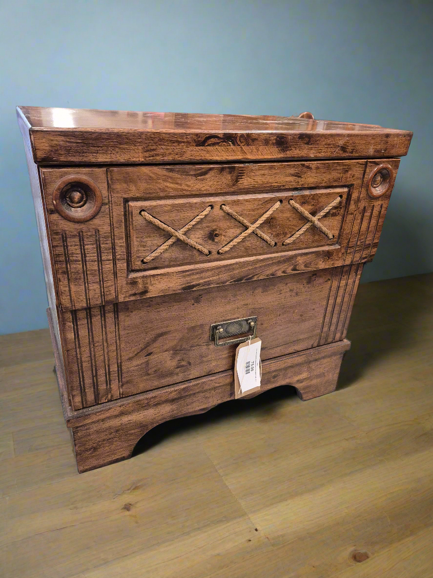 Dark wood stained bedside locker H 580 W600 D 400  2125