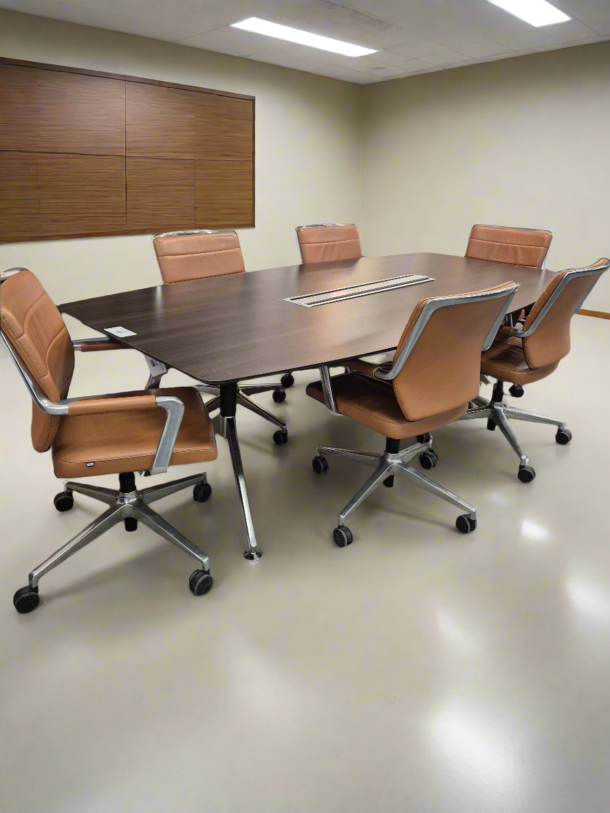 Executive Boardroom Table and 6 Leather Swivel Chairs