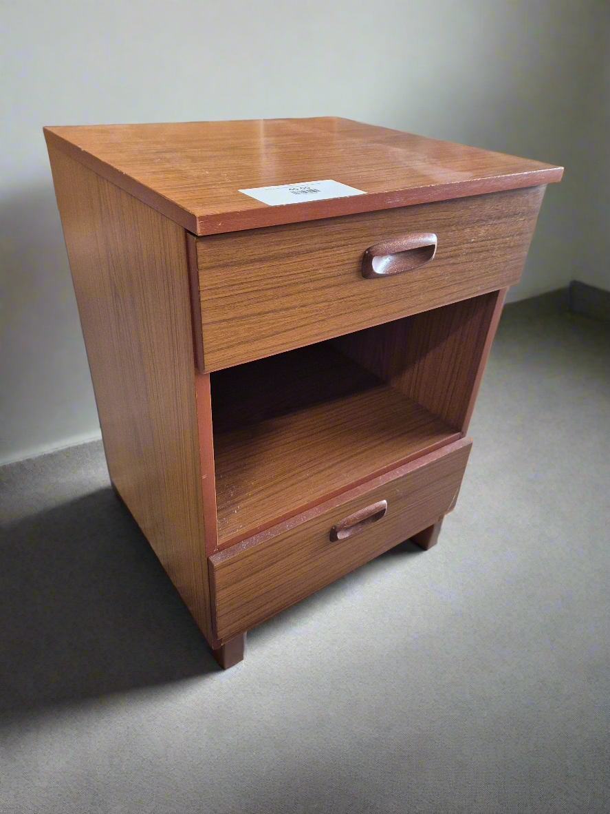 Solid wood 2 drawer bedside locker with shelf