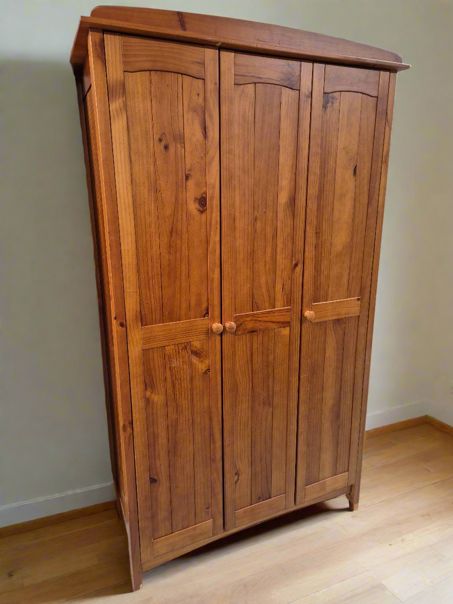 Tall natural pine 3 door wardrobe H 1860 x W 1070 x D  530 mm  3125