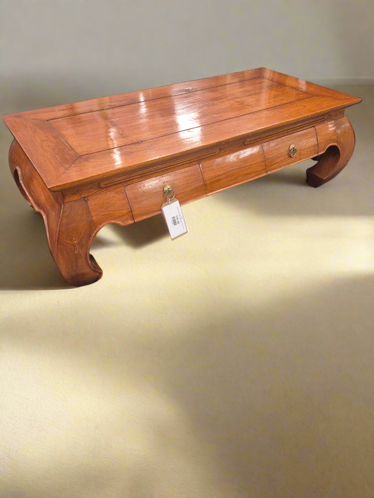 Solid wood dark stained 3 drawer coffee table H 370 x W 116 x D 570 mm  2125