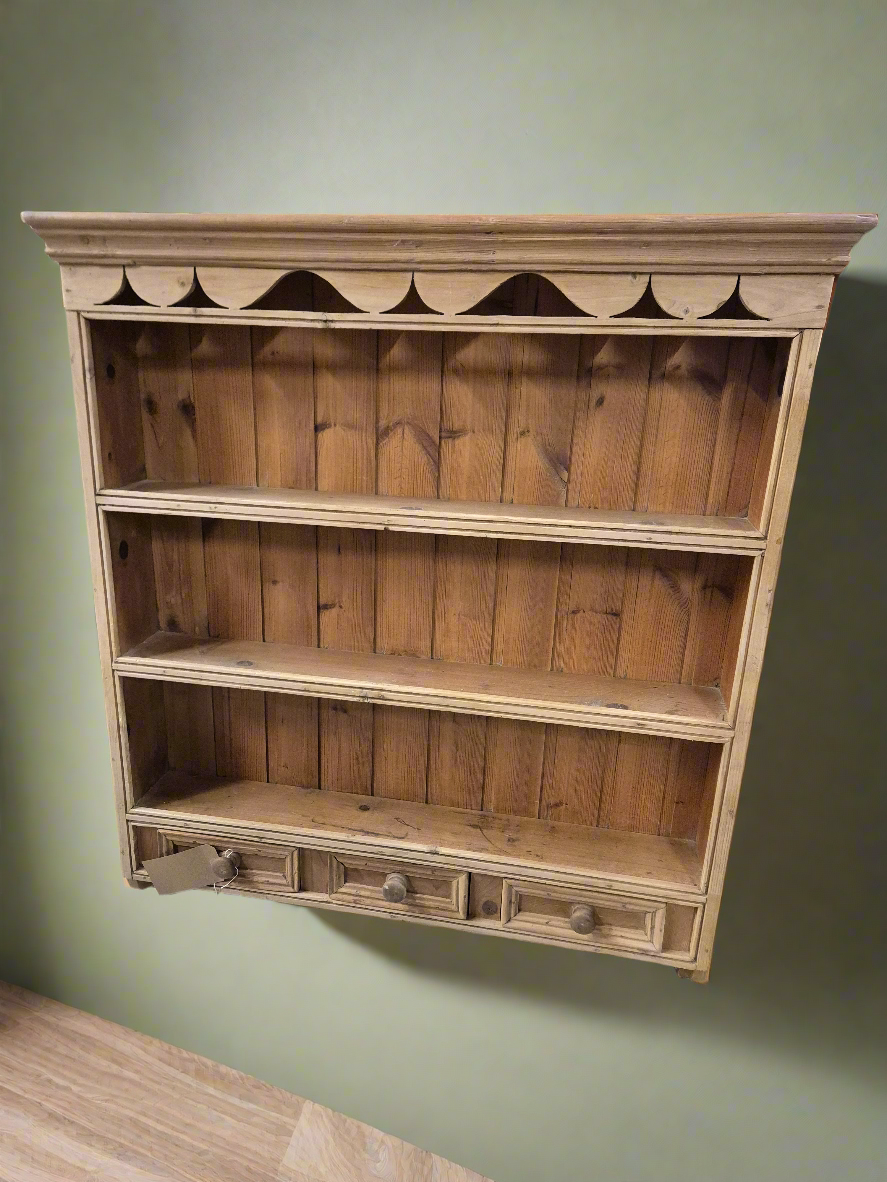 Pitch pine wall mounted kitchen dresser with drawers H 1000 x W 870 x D 155 mm 2125