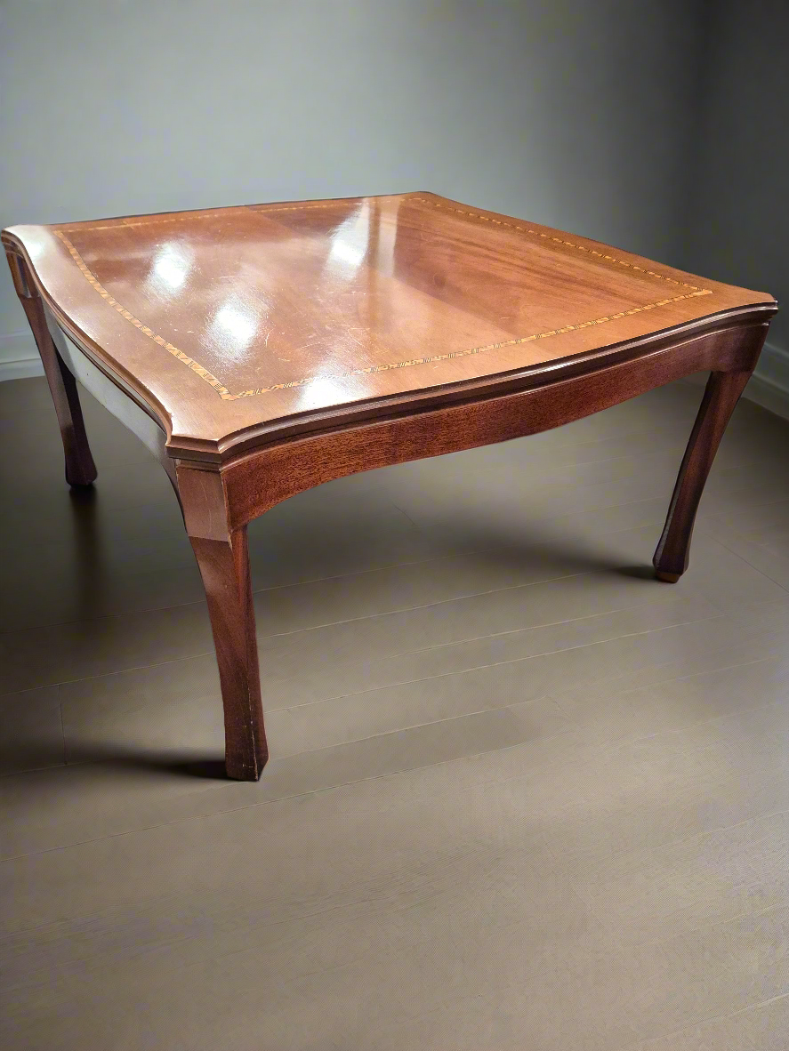 Low mahogany rectangular inlaid occasional table 