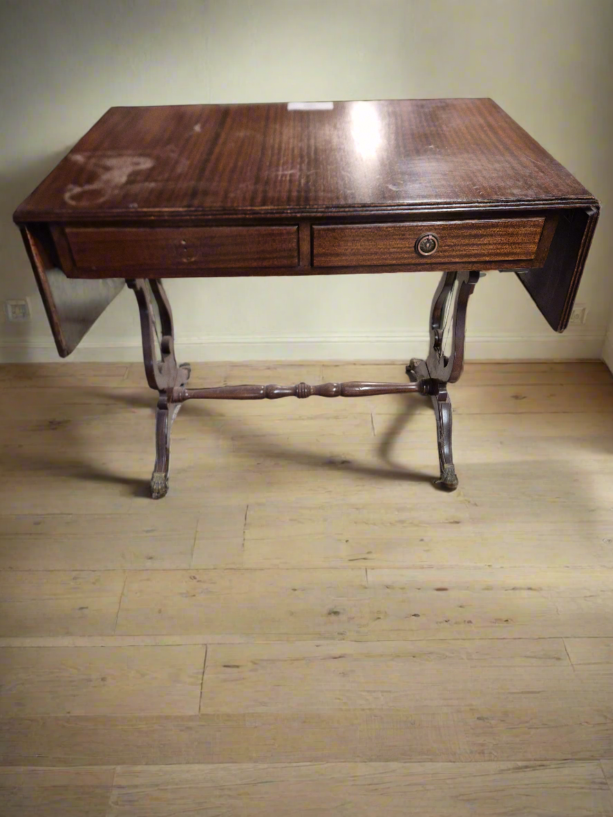 Mahogany drop leaf table on castors 2125