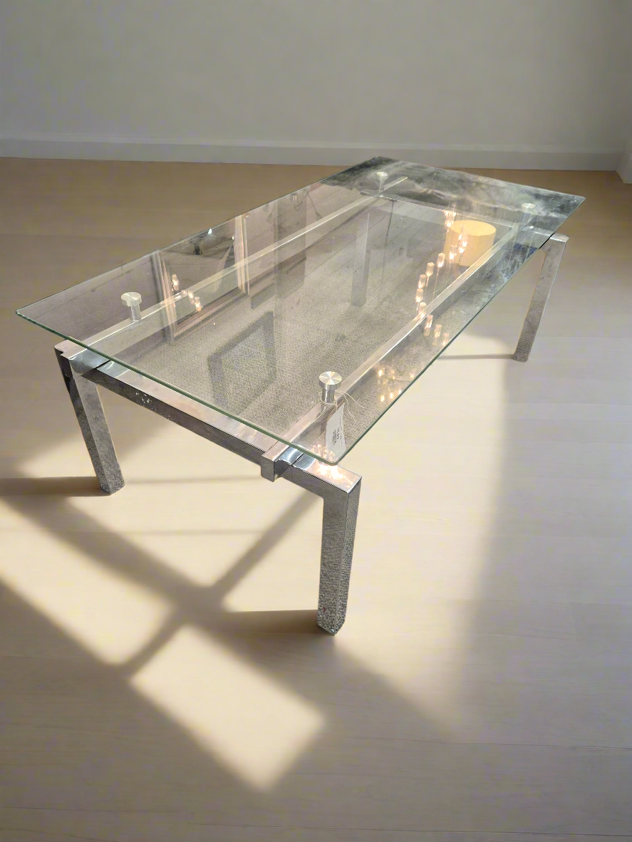 Rectangular glass coffee table with chrome frame 1125