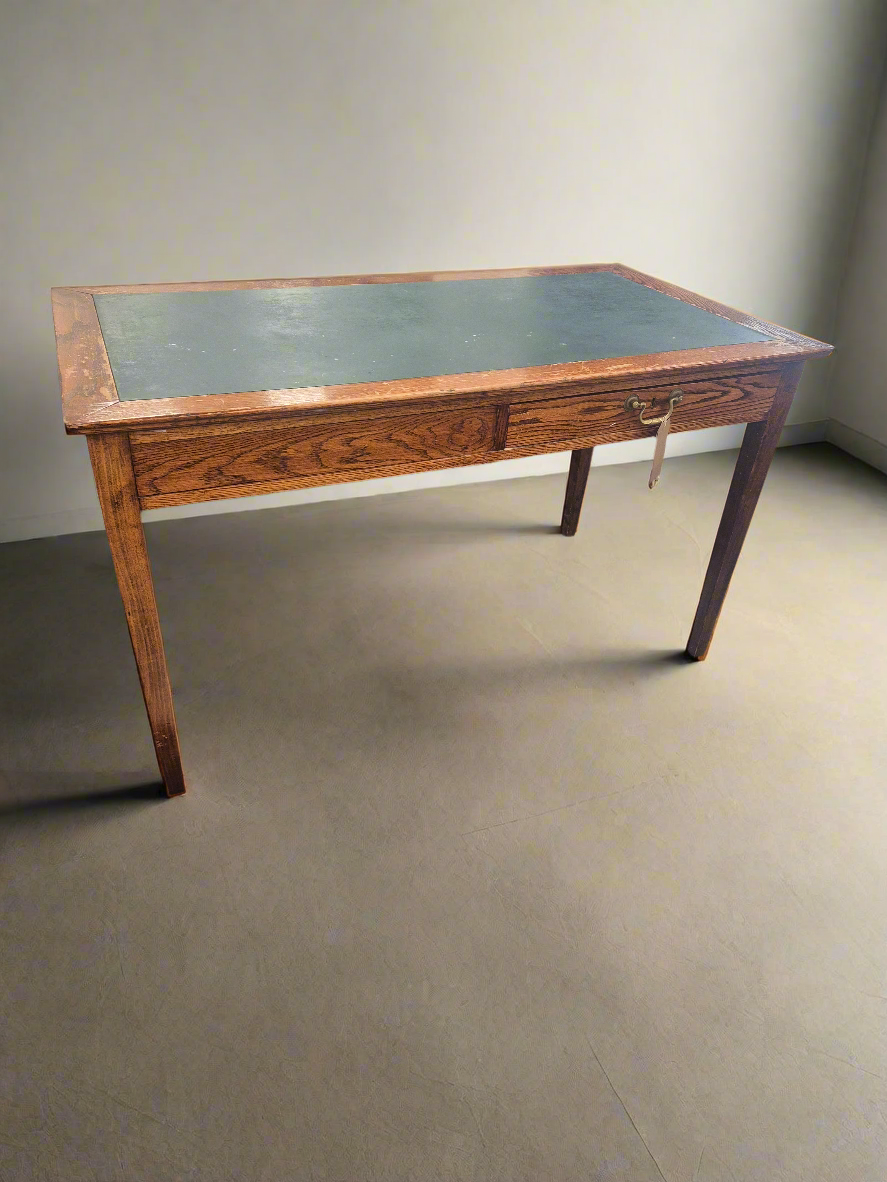 Oak stained partners desk with green leather top and drawers  H 780 x W 1350 x D 750 mm 2125