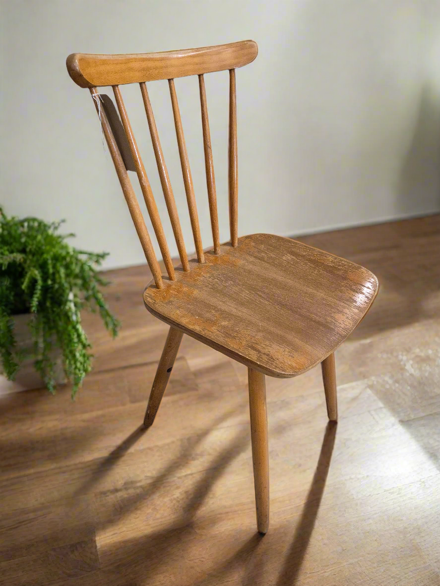 Solid wood slatted high back dining chair