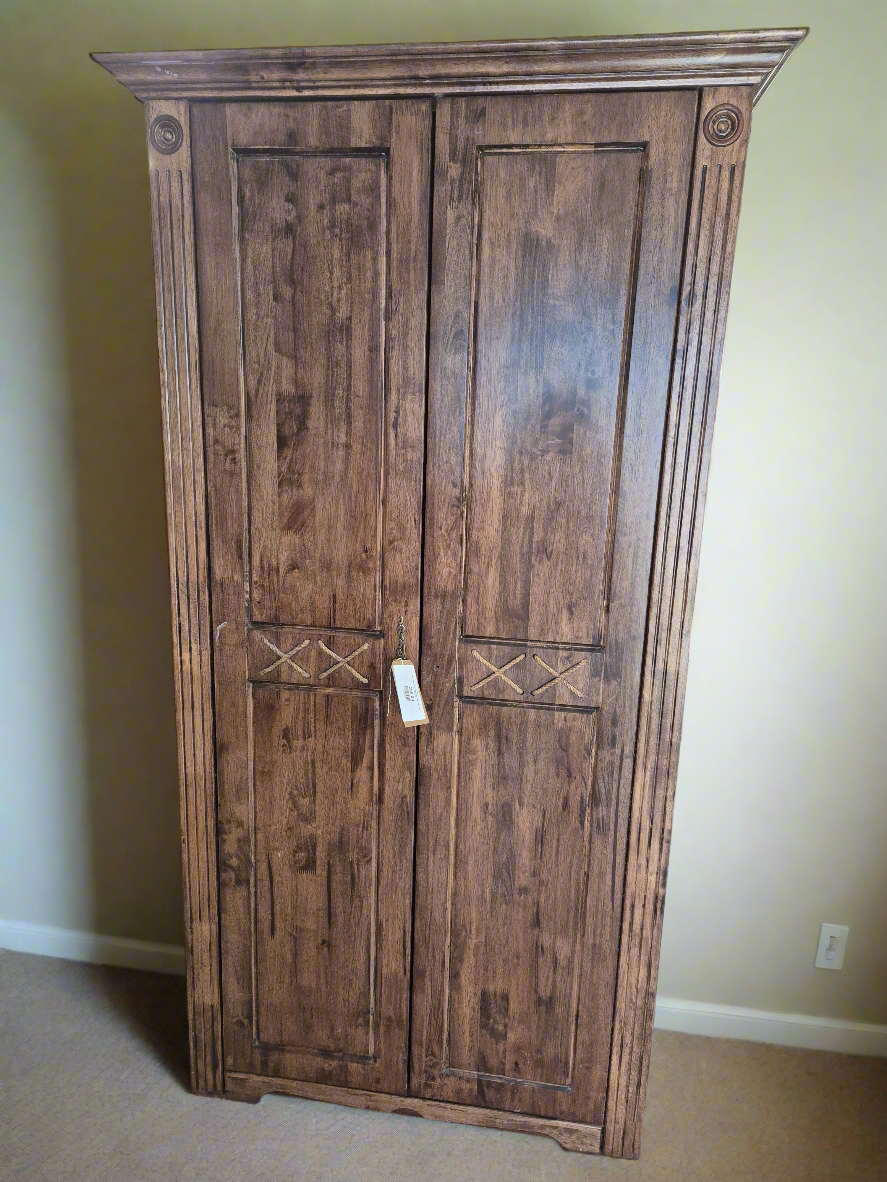 Tall solid dark wood stained wardrobe h 2000 d 640 w 1050 2125