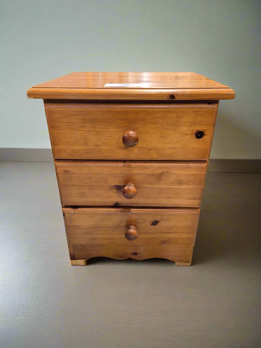 Tall solid pine 3 drawer bedside locker  2125