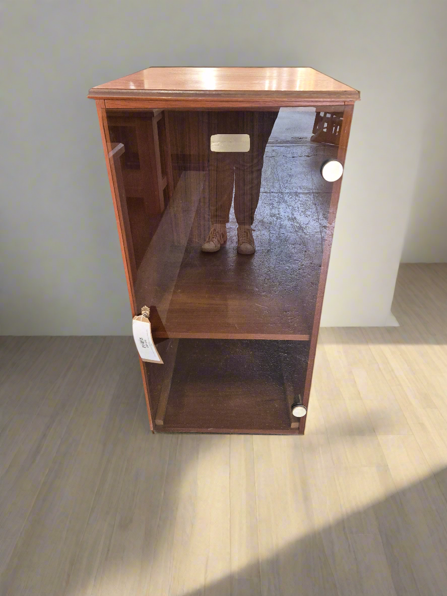 Teak stained 1 door smoked glass stereo unit 440 h 910 D 530 2125