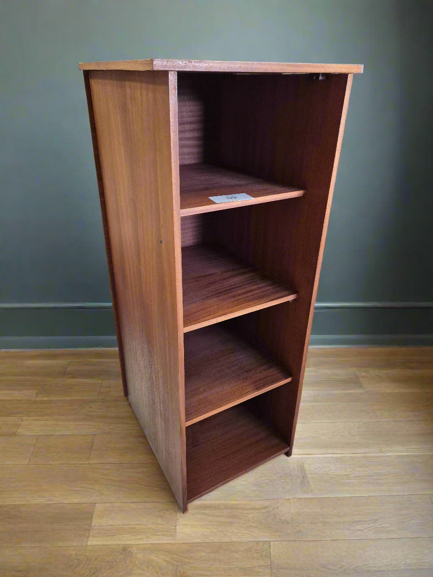 Tall open teak stained bookcase 