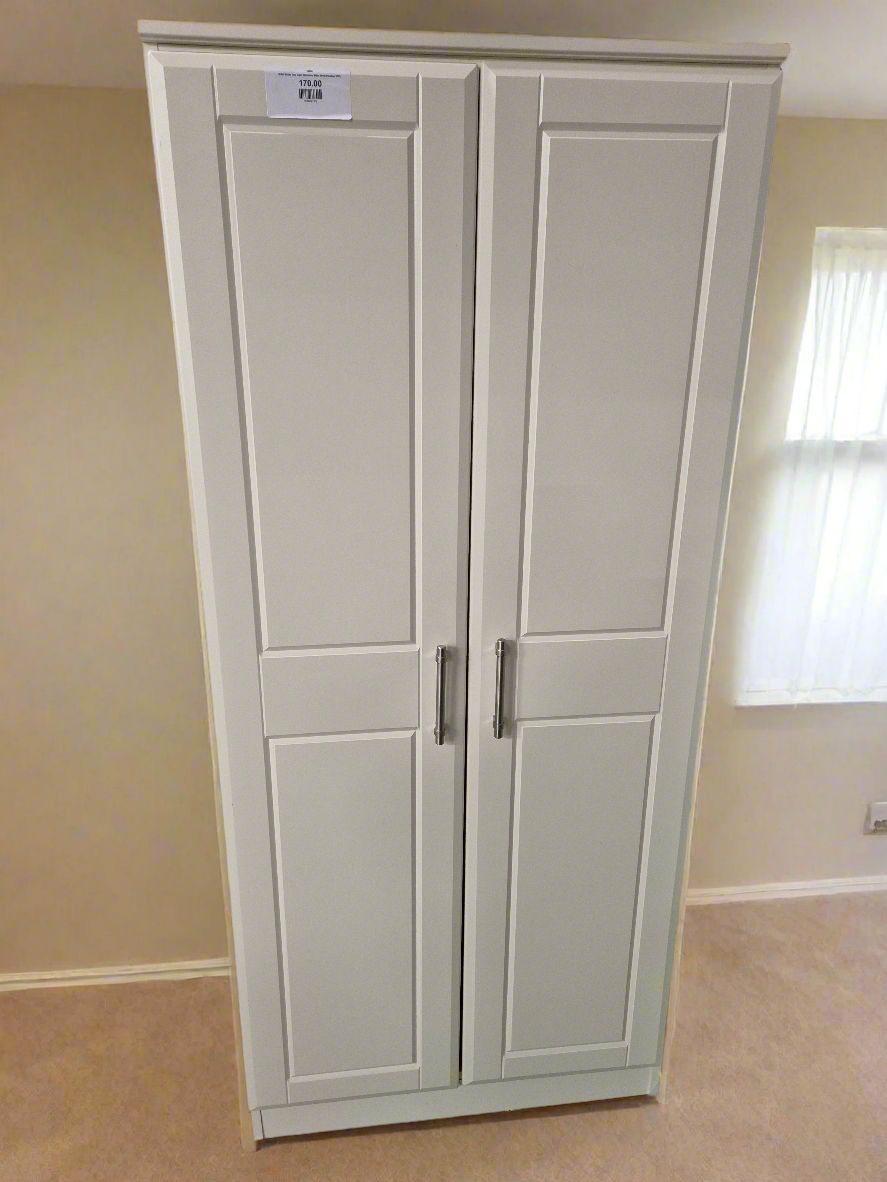 Solid White Two Door Wardrobe With Silver Handles 2125