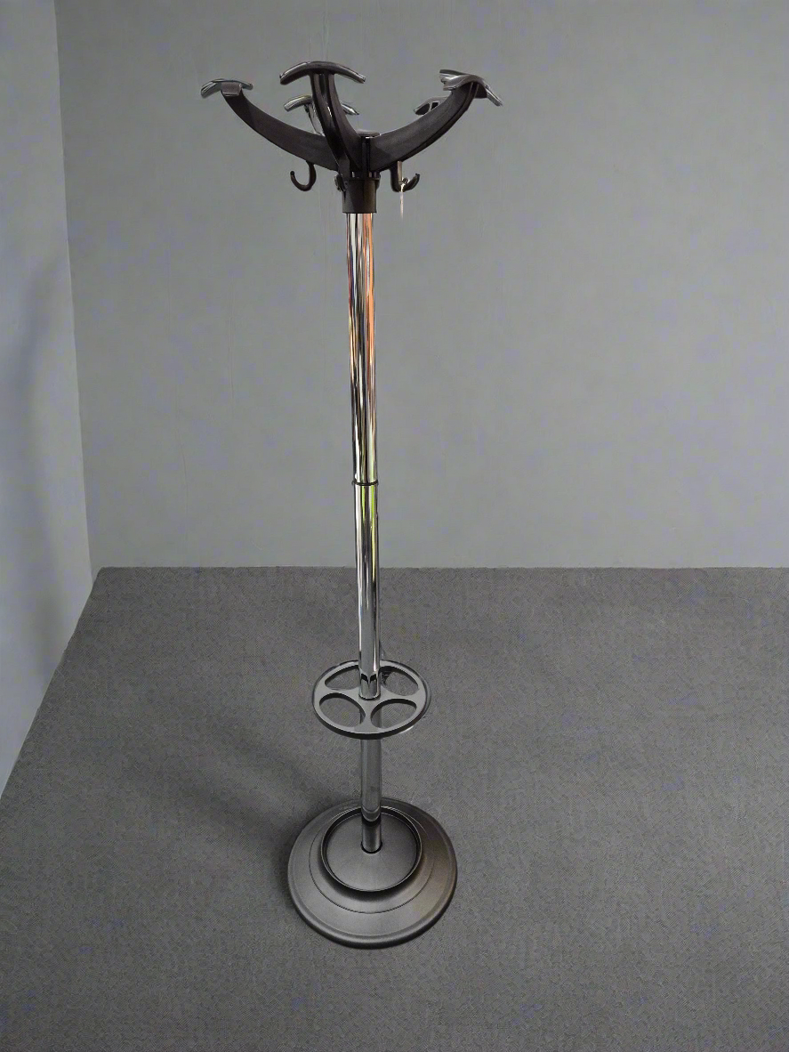 Coat stand with 8 coat hooks and 8 umbrella hooks 1730 mm high - black