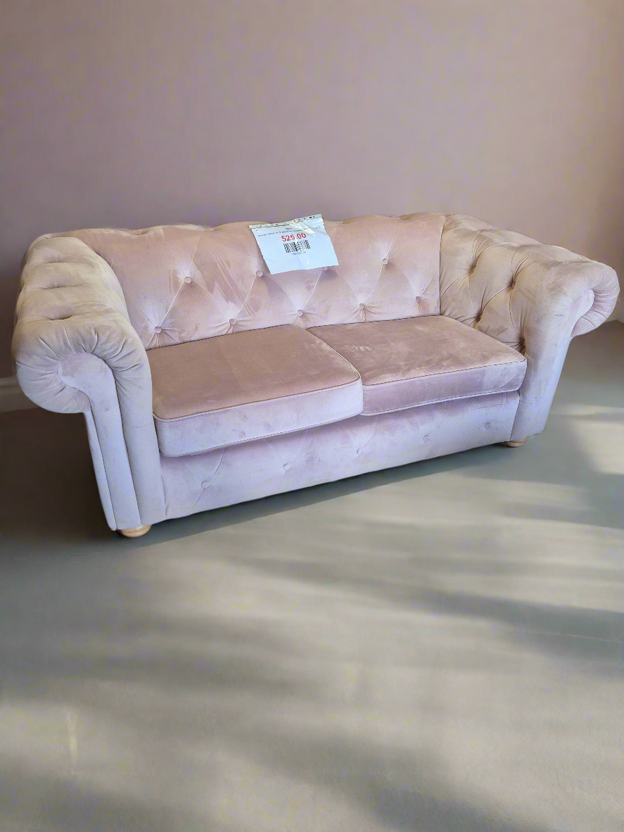 2 seater Blush pink velour fabric chesterfield sofa%A0 2125
