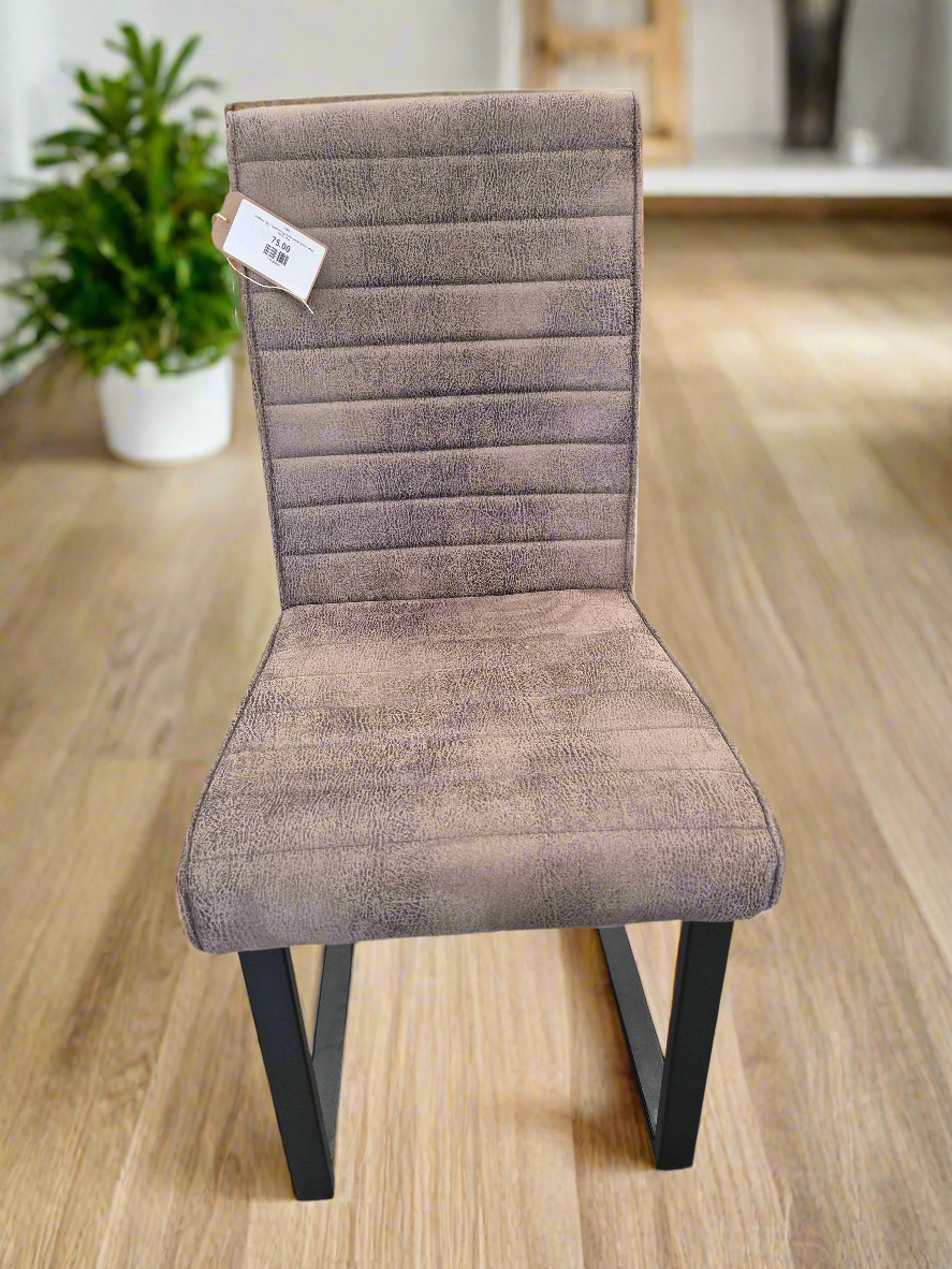 Cantilever skid based dining chairs, brown leather effect fabric 4124