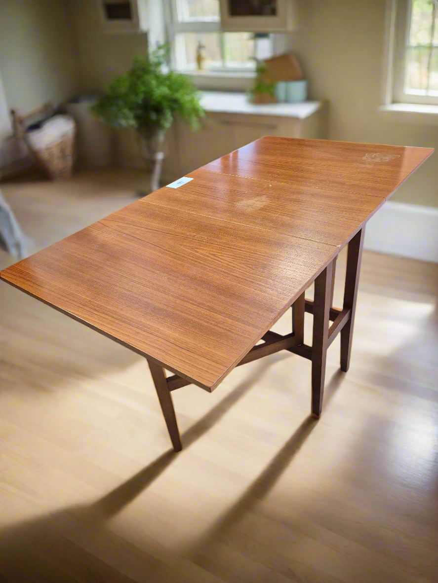 Teak stained rectangular drop leaf kitchen table 