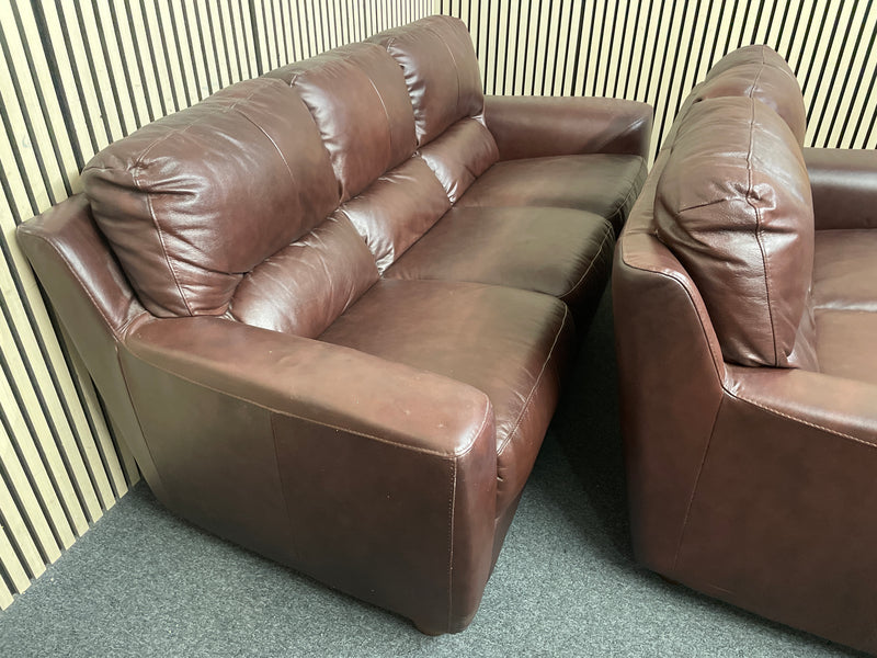 3+2 dark brown real leather sofa suite  44786