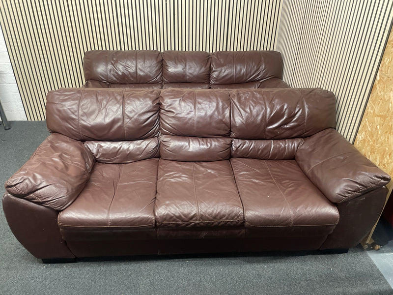 3+3 large dark brown leather sofa suite  44802