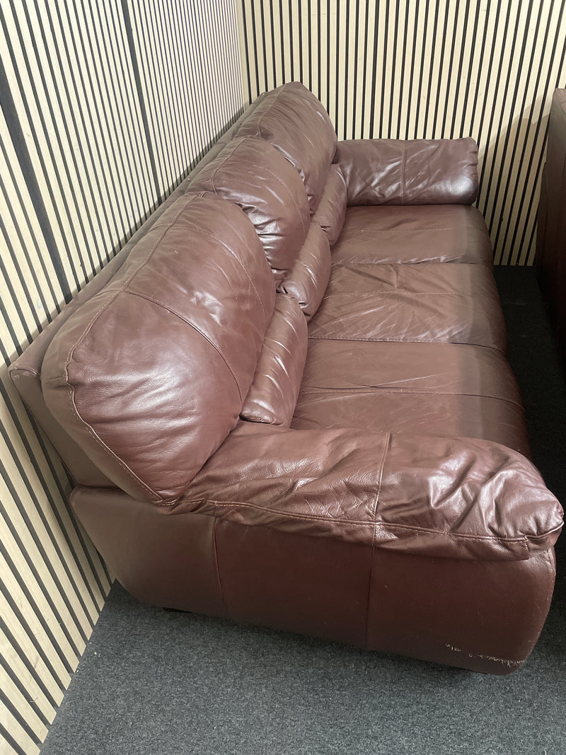3+3 large dark brown leather sofa suite  44802